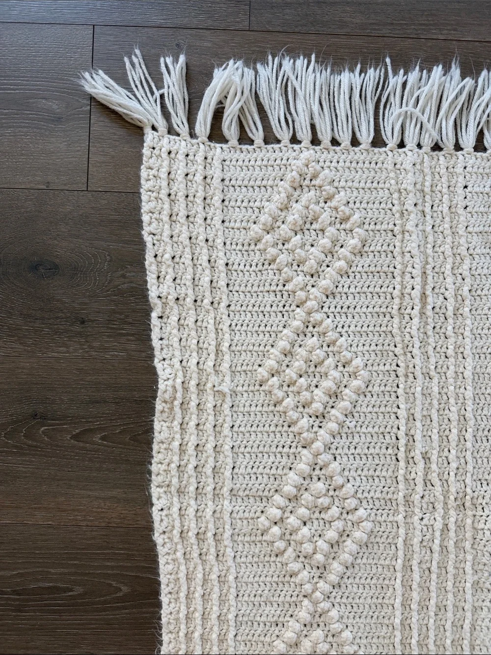 Handcrafted Crochet Fringe Throw Blanket in Cream